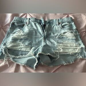 American Eagle Outfitters Light Blue Ripped Jean Shorts